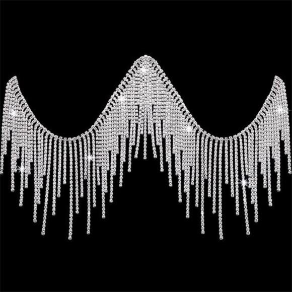 Rhinestone Fringe Belt with Beaded Fringe Trim & Rhinestone Ribbon Tassel Chain - Picture 7 of 7